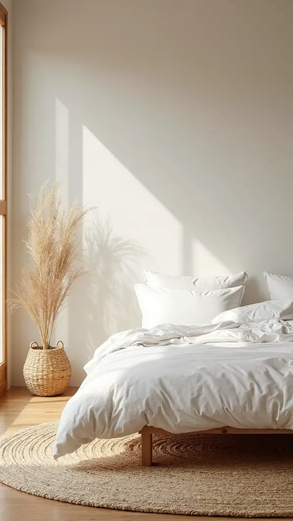 expansive light colored rug minimalist japandi design