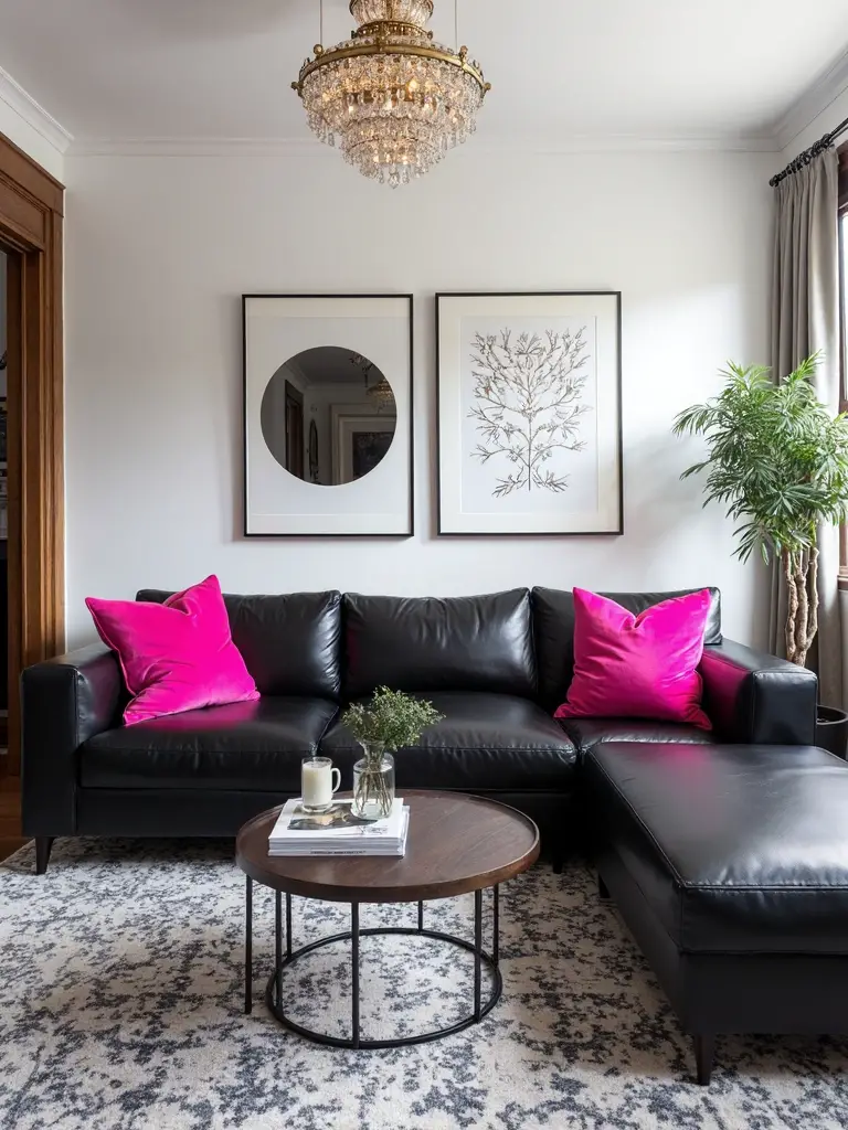 fierce bold monochrome living room design