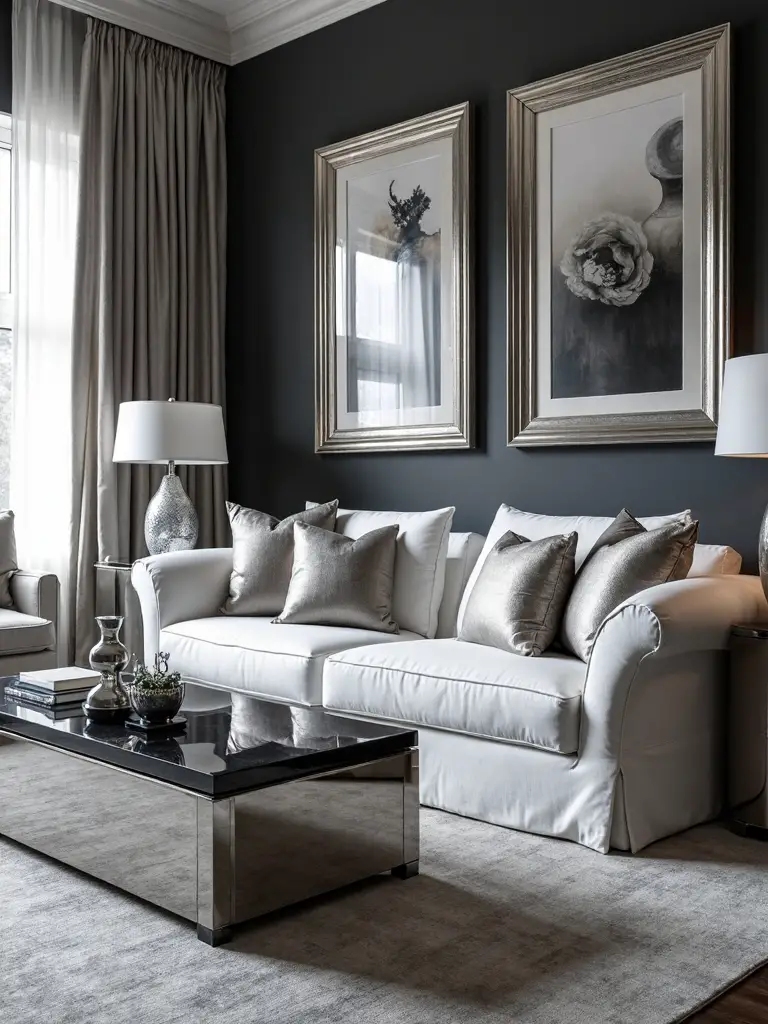 glamorous silver accented living room