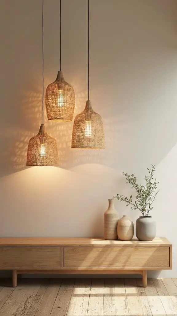 harmonious japandi rattan lighting accents
