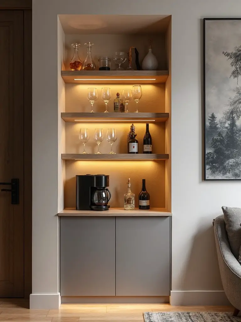 intimate cocktail alcove with hidden storage