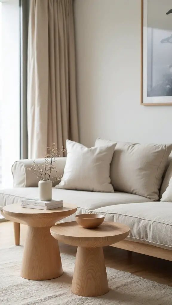 japandi inspired natural wood side tables