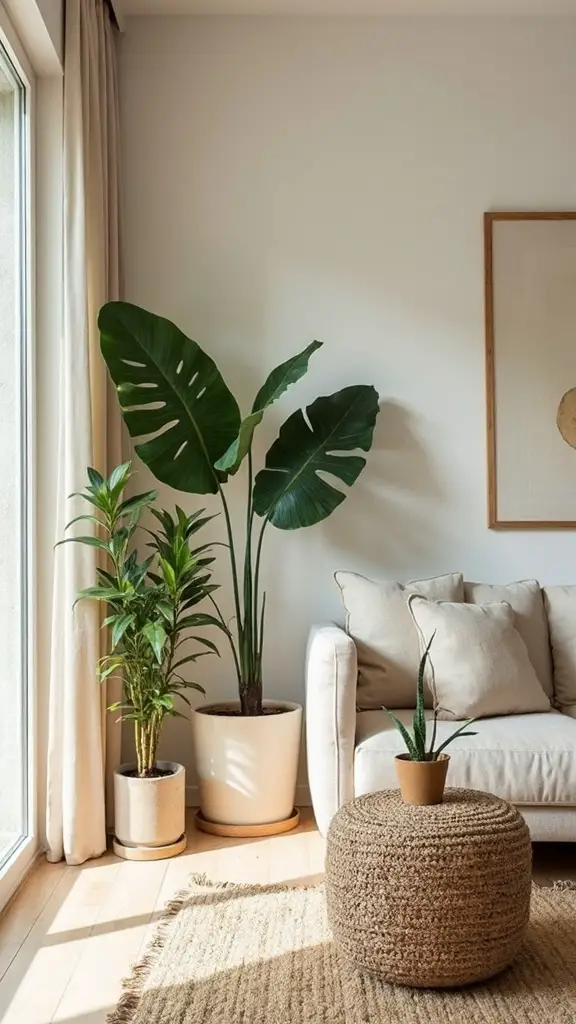 japandi nature inspired living room decor