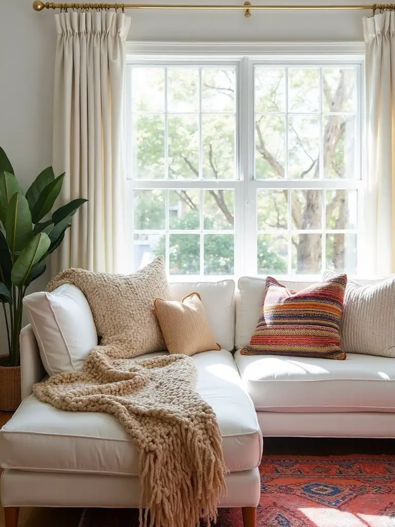 layered boho textiles elevate structural sofas