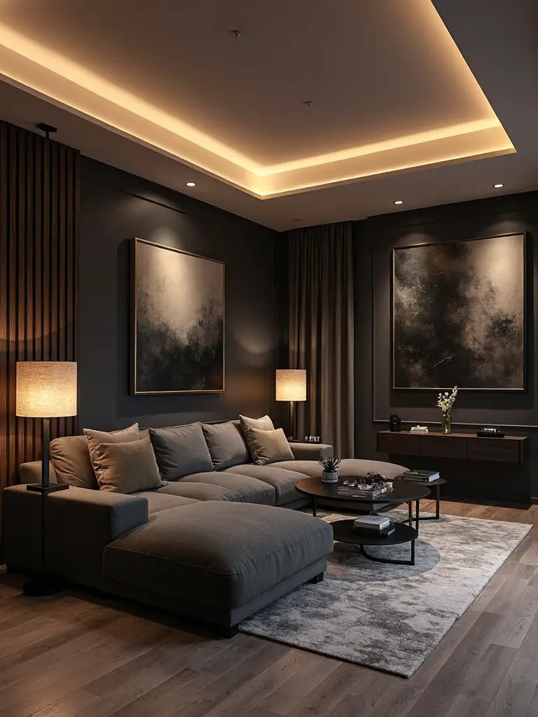 layered lighting elevates dark furniture