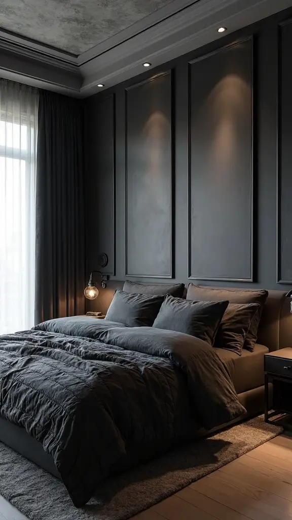 layered monochrome bedroom sophistication