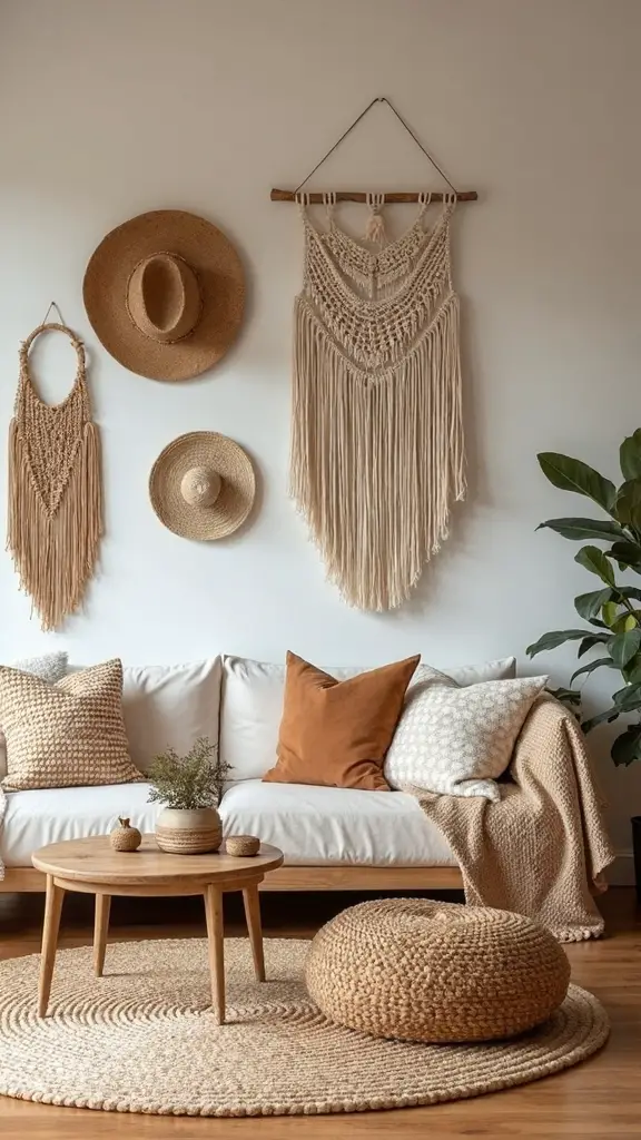 layered natural textured boho living room