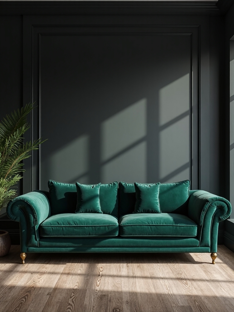 luxurious minimalist velvet upholstered living room