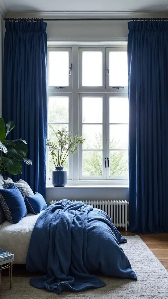 luxurious navy blue bedroom retreat
