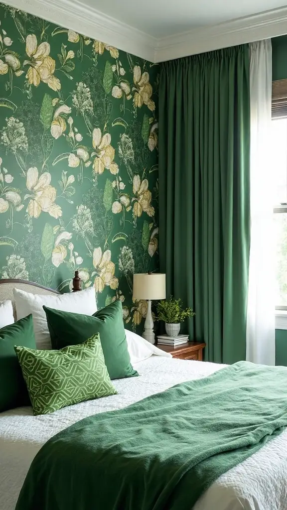 maximalist green pattern bedroom oasis