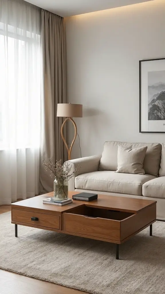 multipurpose small space hidden storage japandi coffee tables