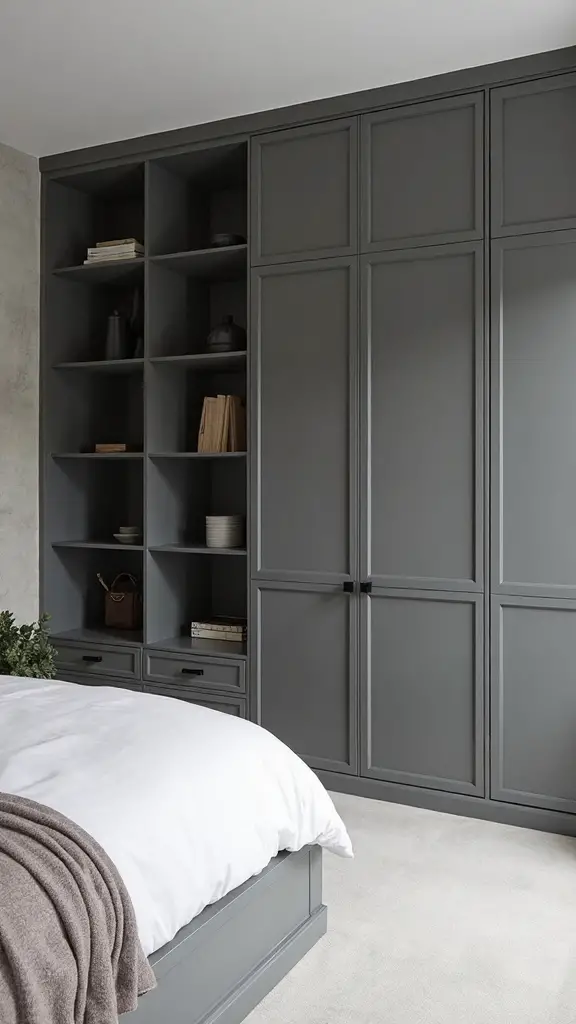 organized minimalist grey bedroom sanctuary