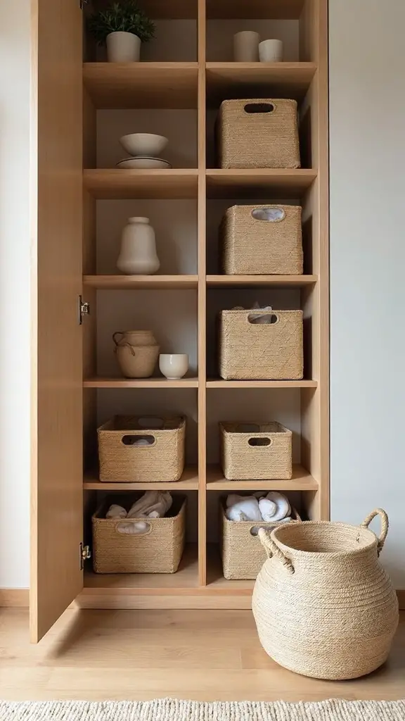 organized minimalist harmonious functional bamboo storage