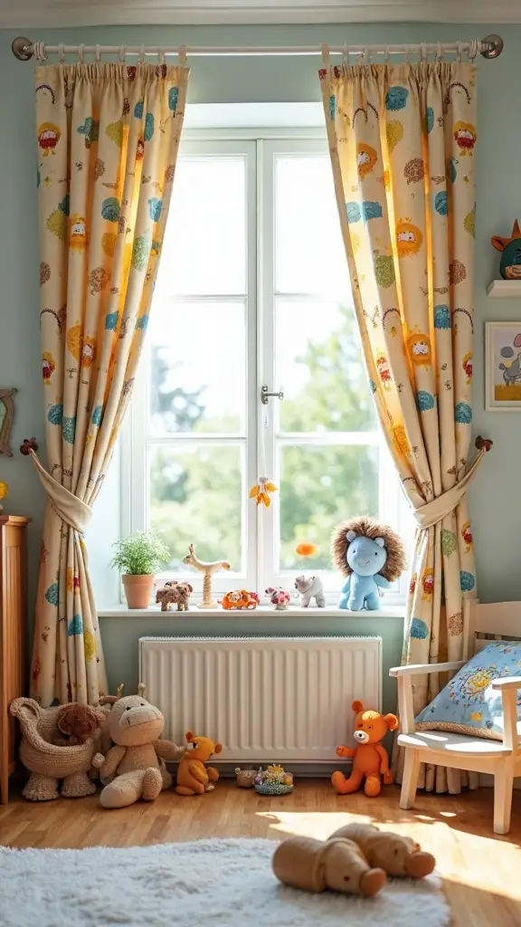 playful cartoon themed children s bedroom curtains