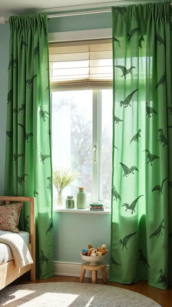 prehistoric adventure themed bedroom window treatments