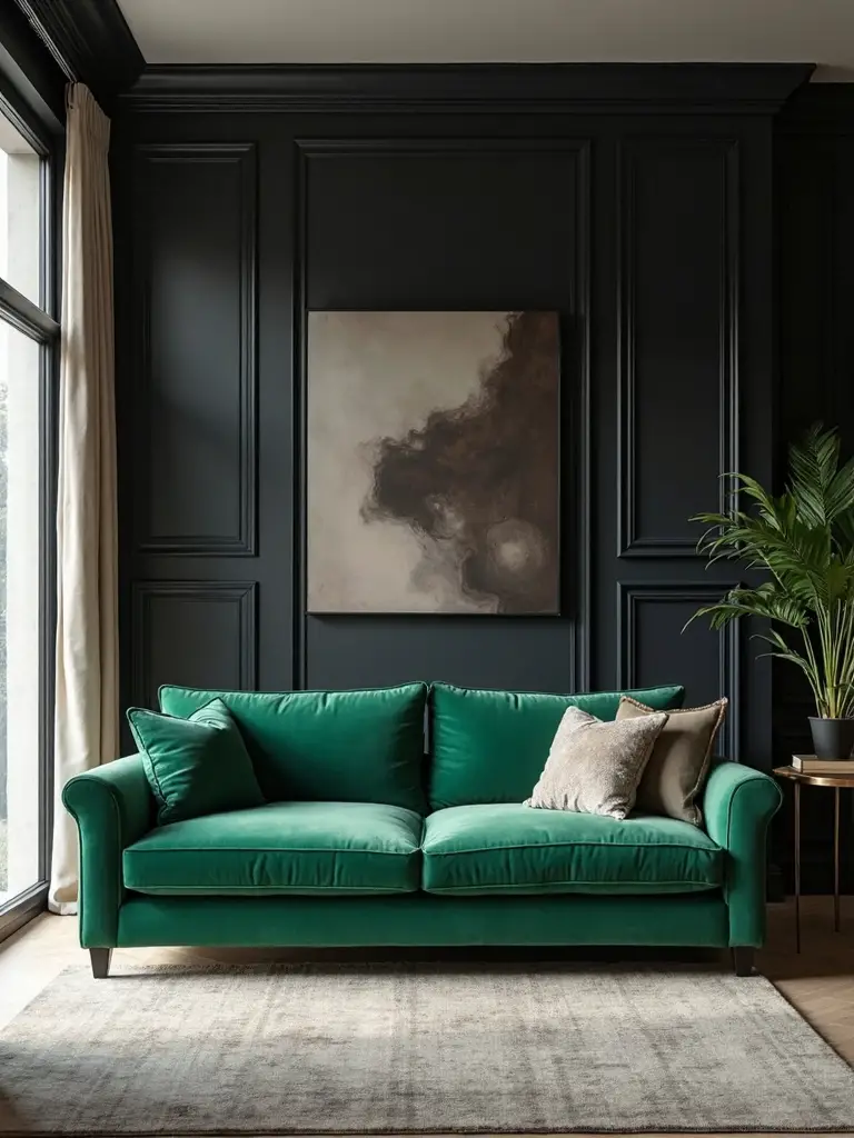 refined elegant emerald velvet sofa