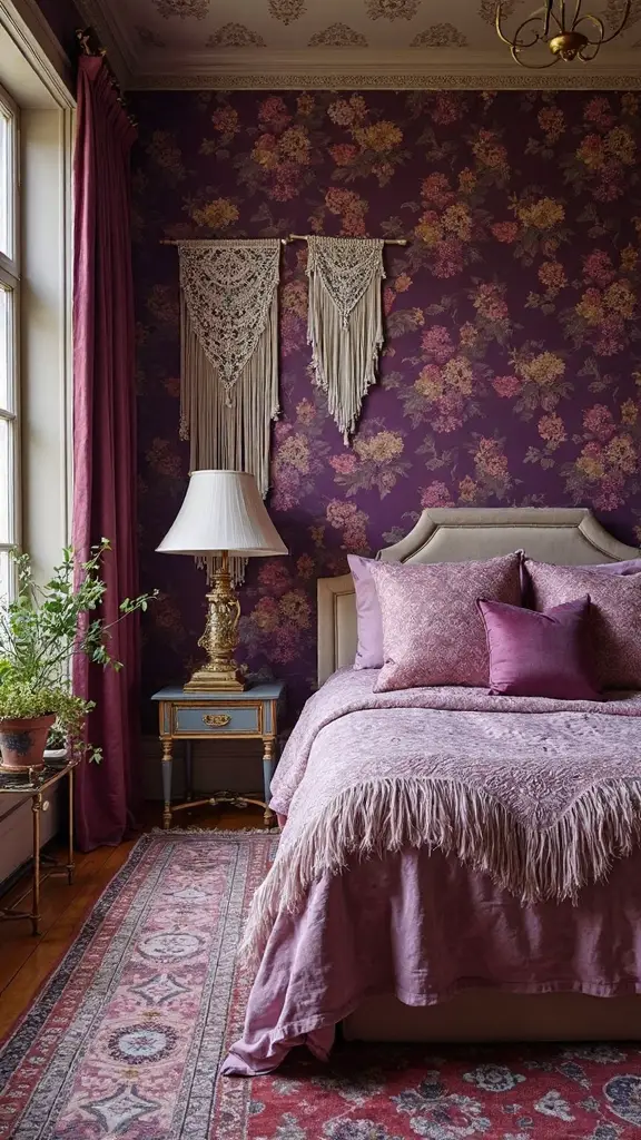 retro purple boho bedroom aesthetic