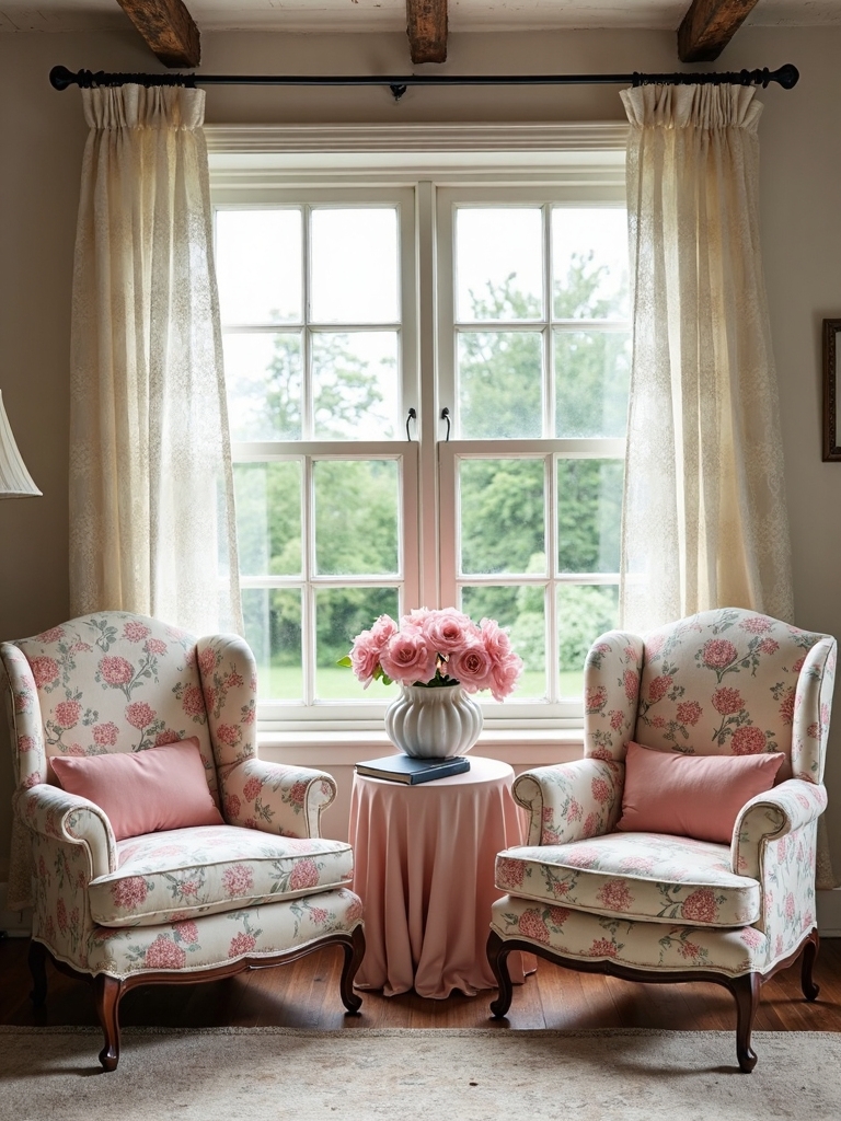 romantic floral cottage living room