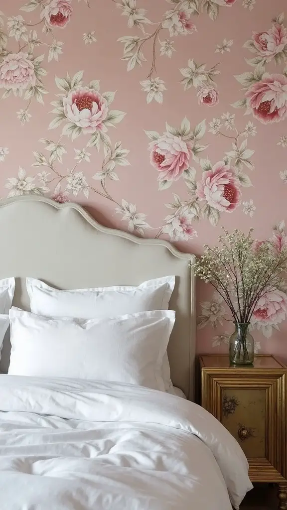 romantic garden retreat with floral wallpaper