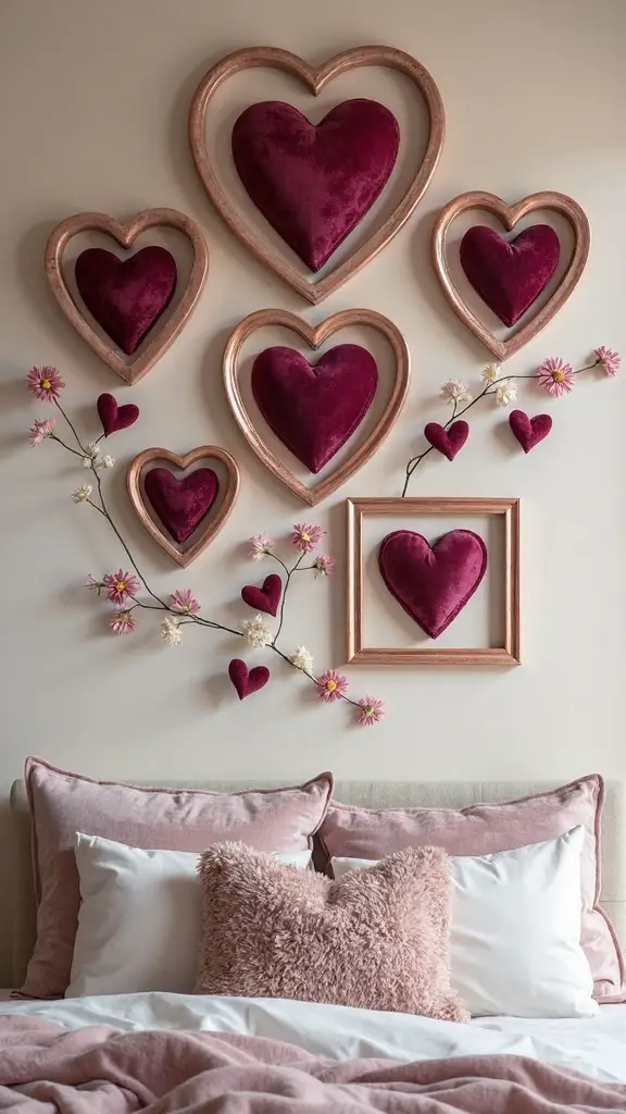 romantic wall decor heart shaped arrangements