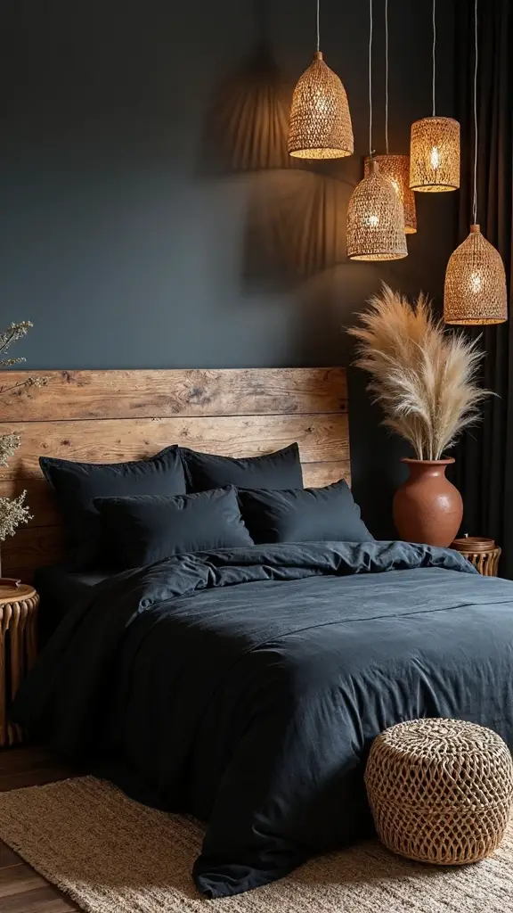 rustic dark boho bedroom ambiance