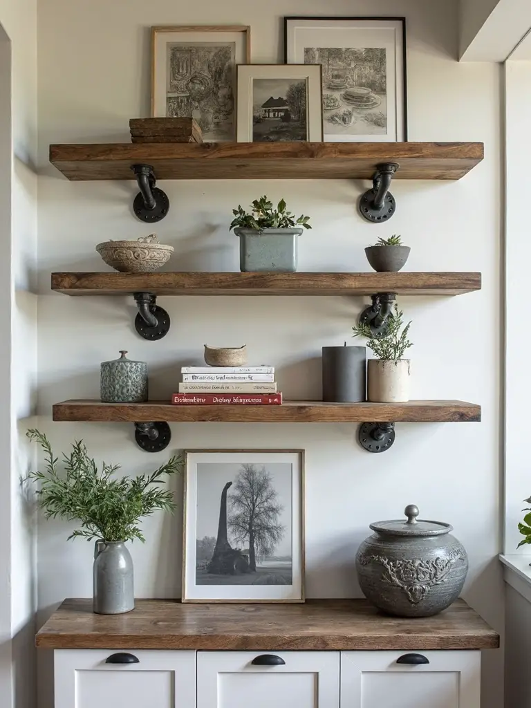 rustic industrial pipe wood shelves