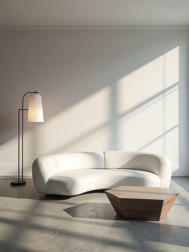 sculptural furniture defines minimalist space