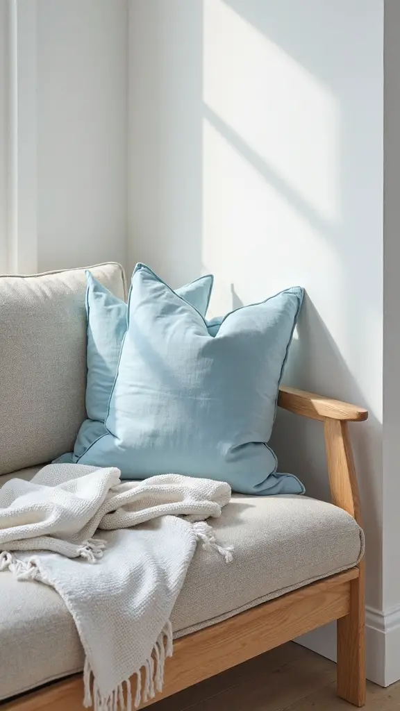 serene japandi living with soft blues