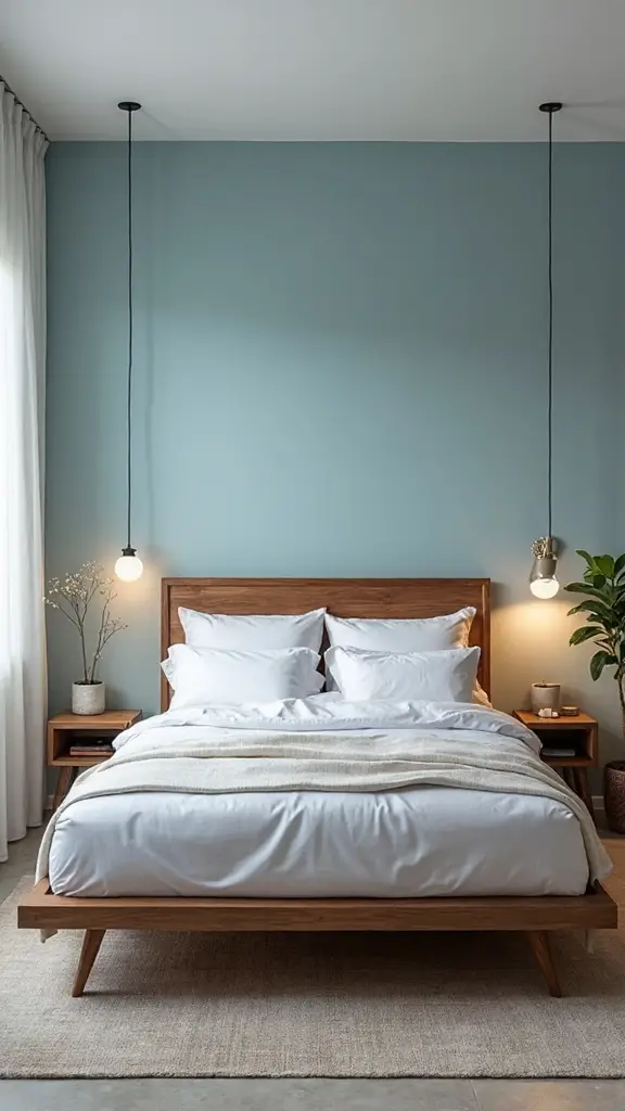 serene sanctuary of blue and wood