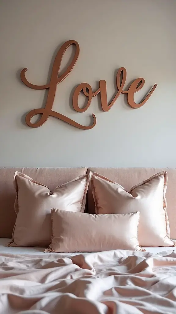 shimmering metallic love script decor