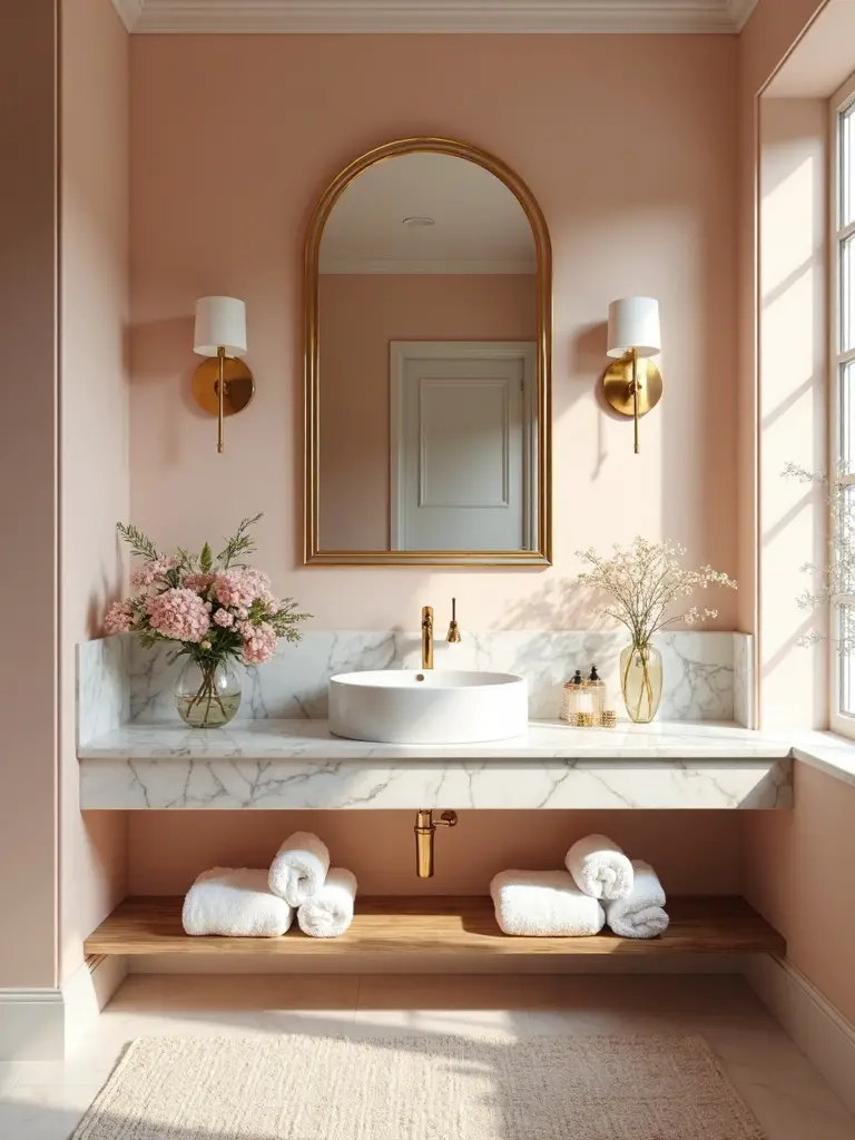 sophisticated beige pink powder room