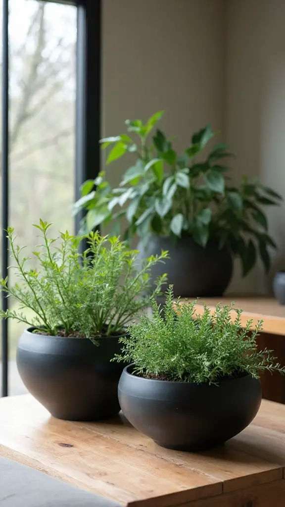 sophisticated black ceramic vessels and planters