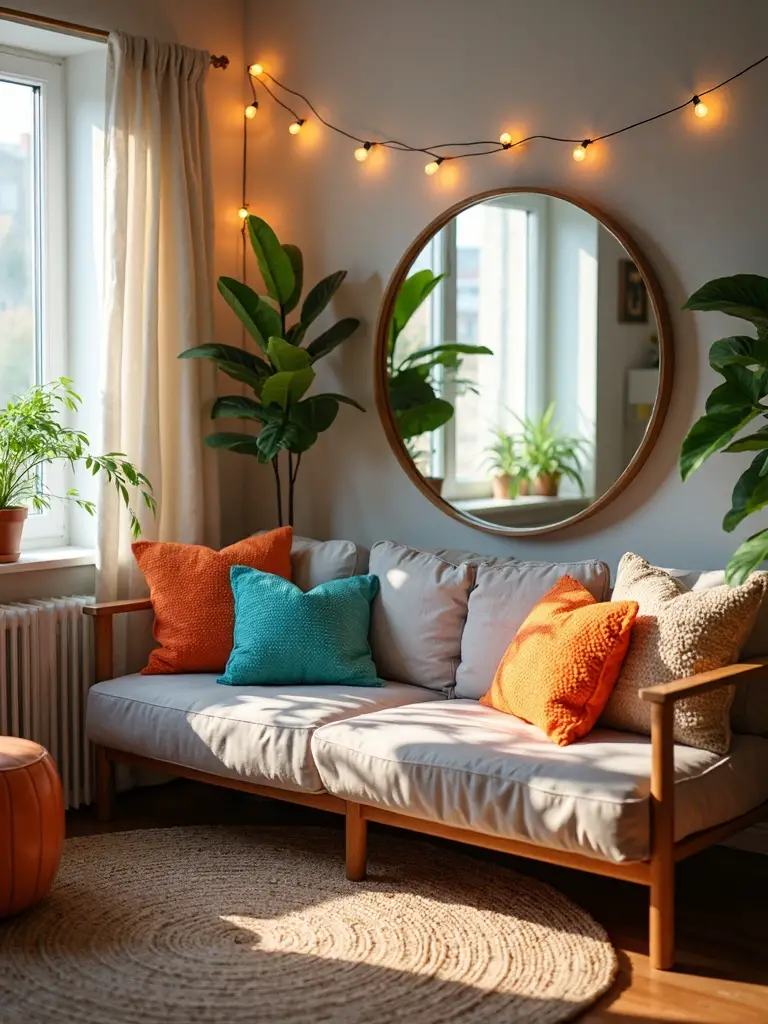 strategically placed large mirror expands space