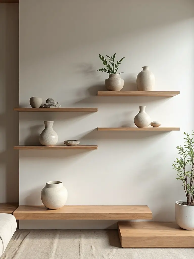 streamlined curated minimalist floating shelves