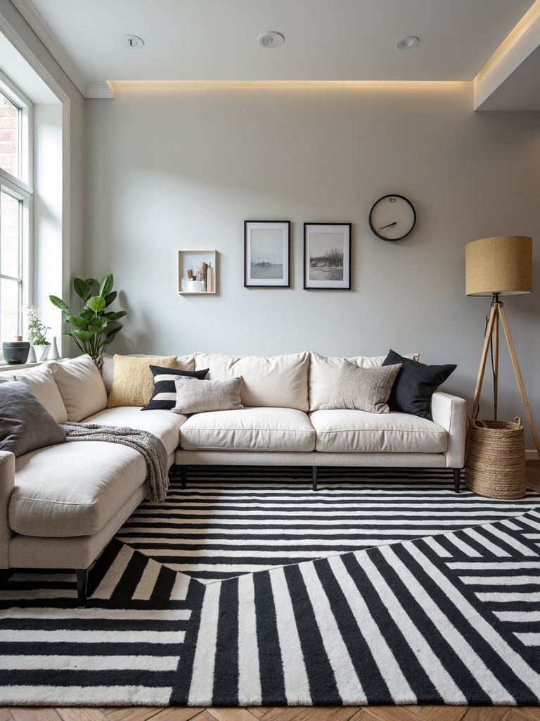 striped rugs guide visual attention
