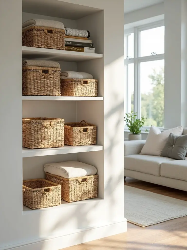 stylish hidden storage woven baskets