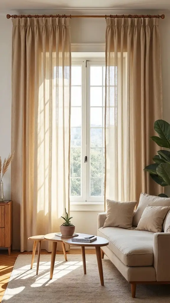 textured jute curtains wooden accents japandi harmony
