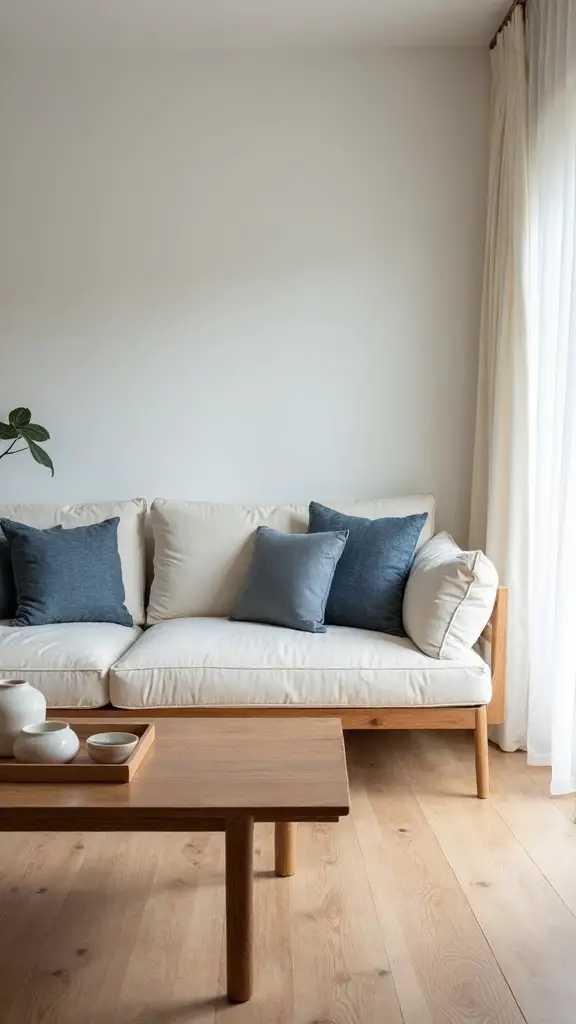 tranquil japandi design with periwinkle accents