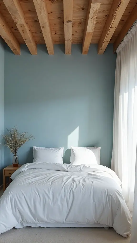 tranquil wood beam bedroom retreat