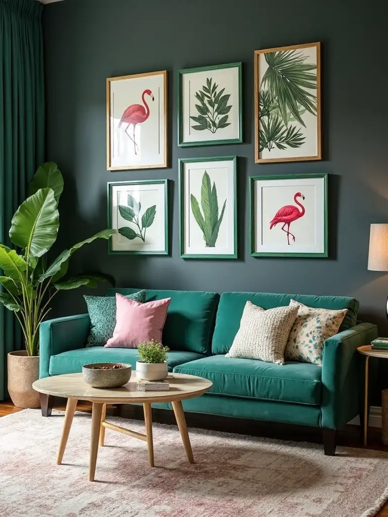 tropical whimsical gallery wall arrangement