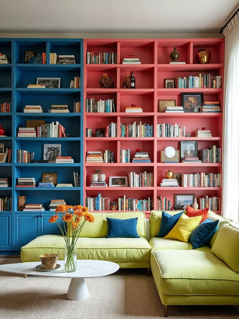 vibrant bookshelf backdrop design