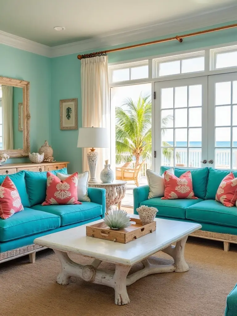 vibrant caribbean inspired living room design