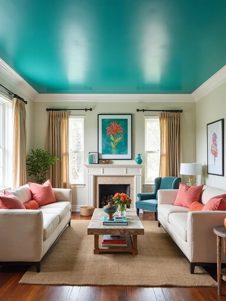 vibrant ceiling transforms living space