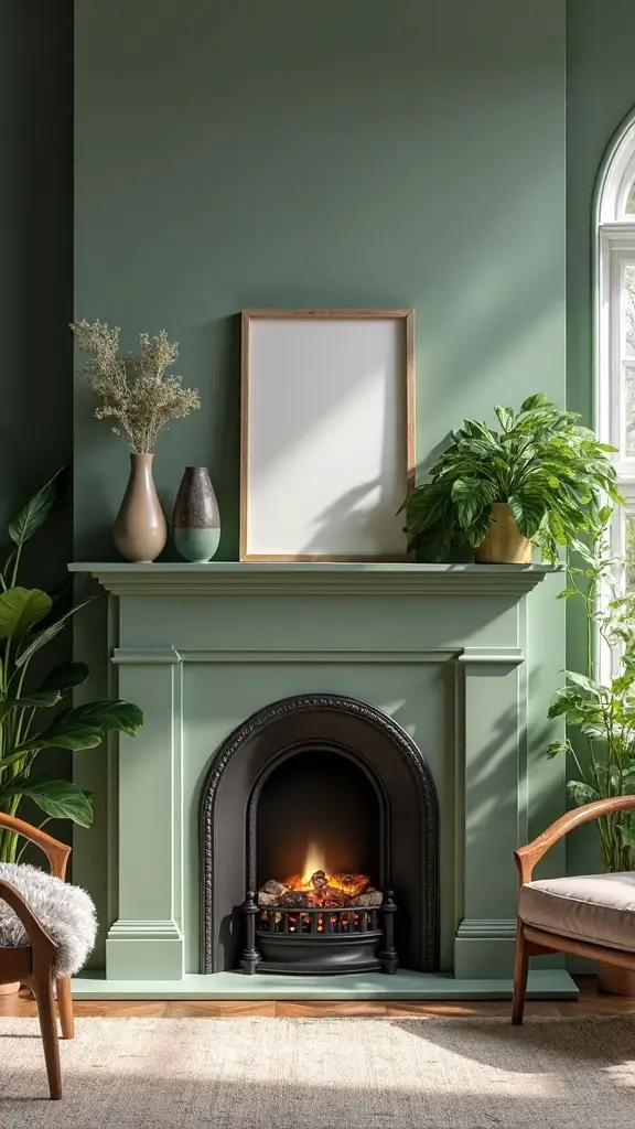 vibrant green fireplace mantel statement