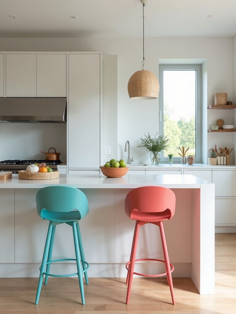 vibrant minimalist kitchen bar stools