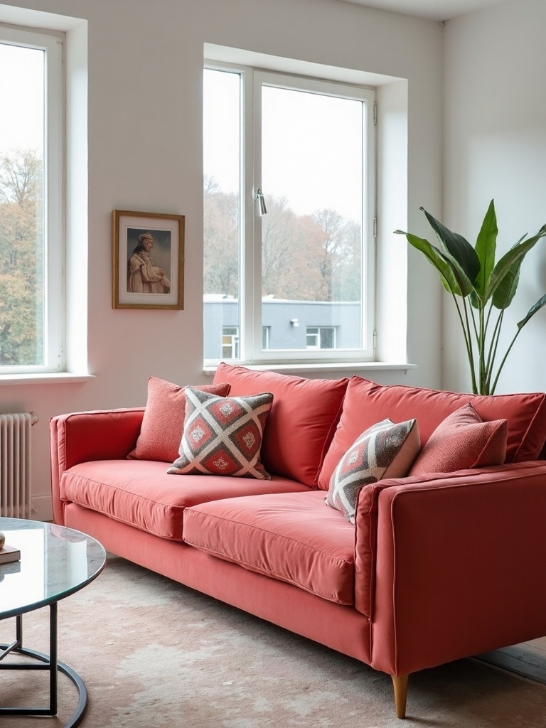vibrant statement sofa minimalist centerpiece