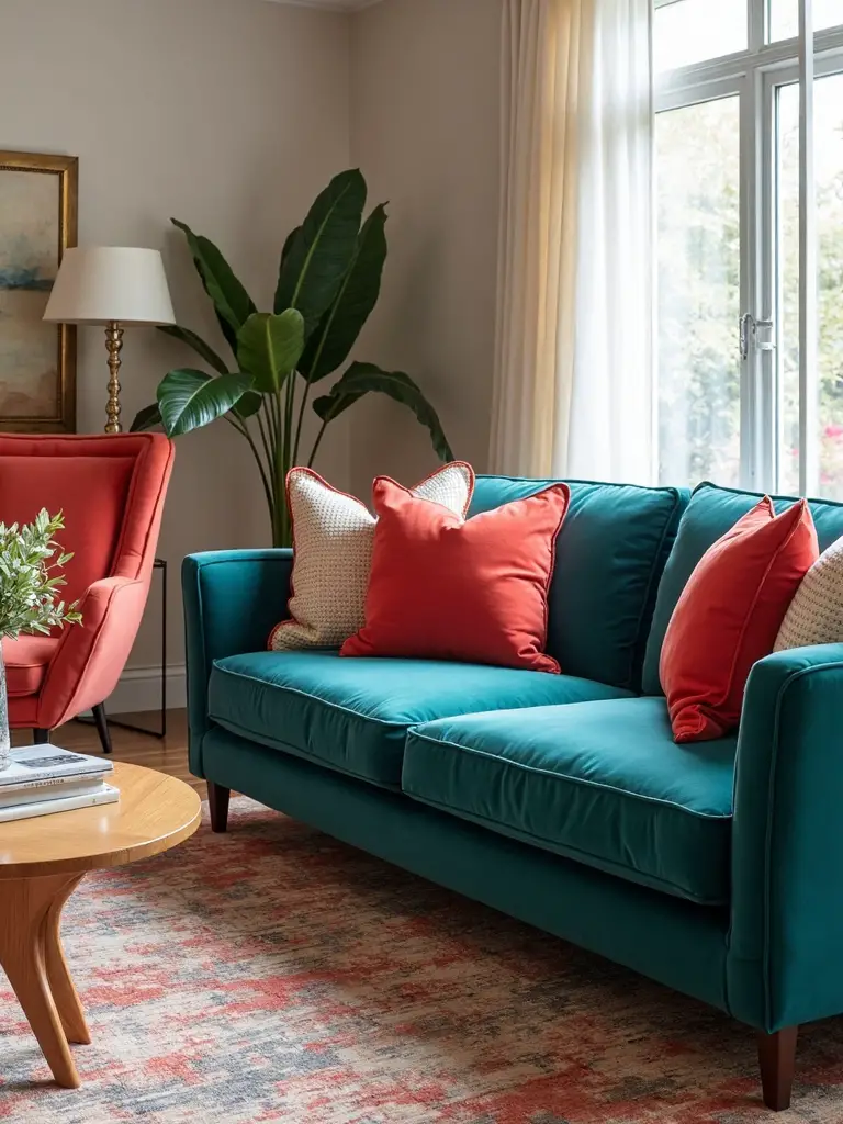 vibrant teal and coral palette