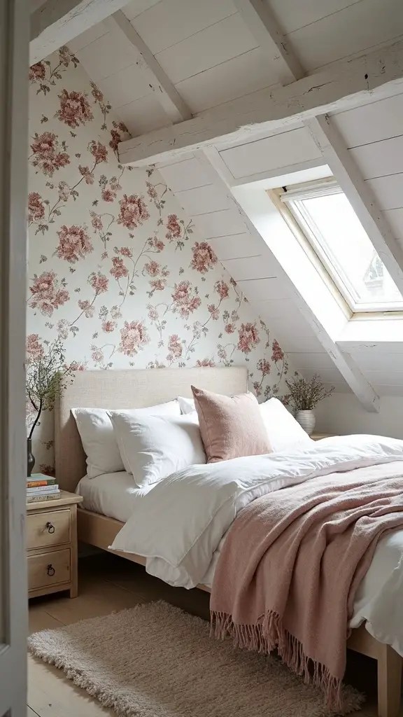 wallpaper accentuates slanted walls interest