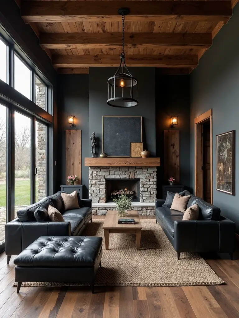 warm rustic sophisticated black living room