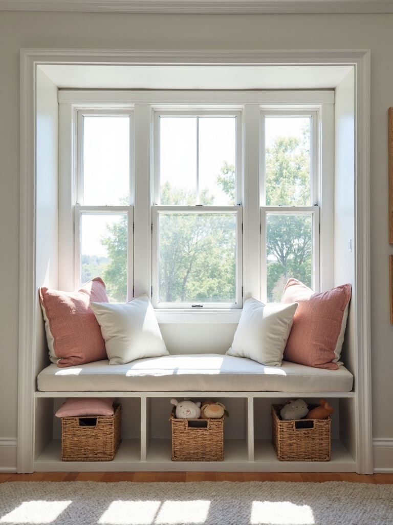 window seat storage conceals toys